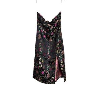 Lulus Dress Womens Large Black Make A Move Floral Satin Jacquard Strapless NWT